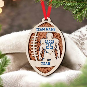 Personalized Football Ornament, Engraved Wooden Sports Ornament, Sports Jersey Ornament, Football Lovers Gift, Christmas Tree Ornament