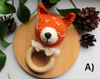 Crochet rattle, kids toys, animal plushies, fox, bear, wolf, owl