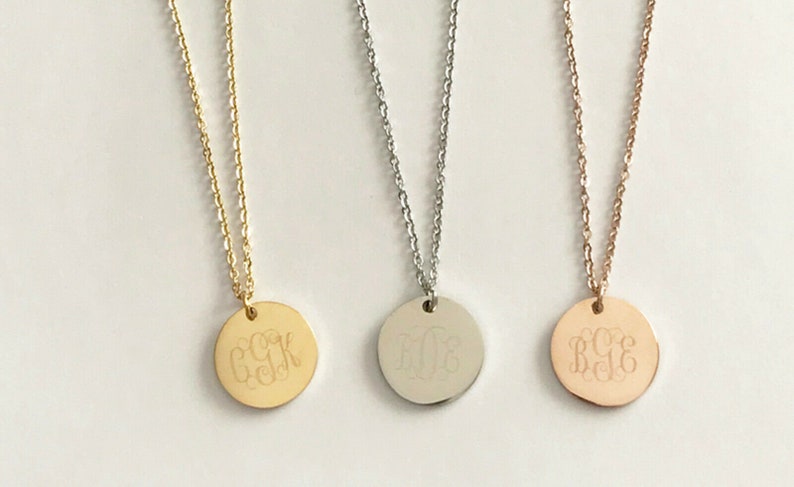 Personalized Large Monogrammed Necklace Disc Necklace Engraved Monogram Necklace