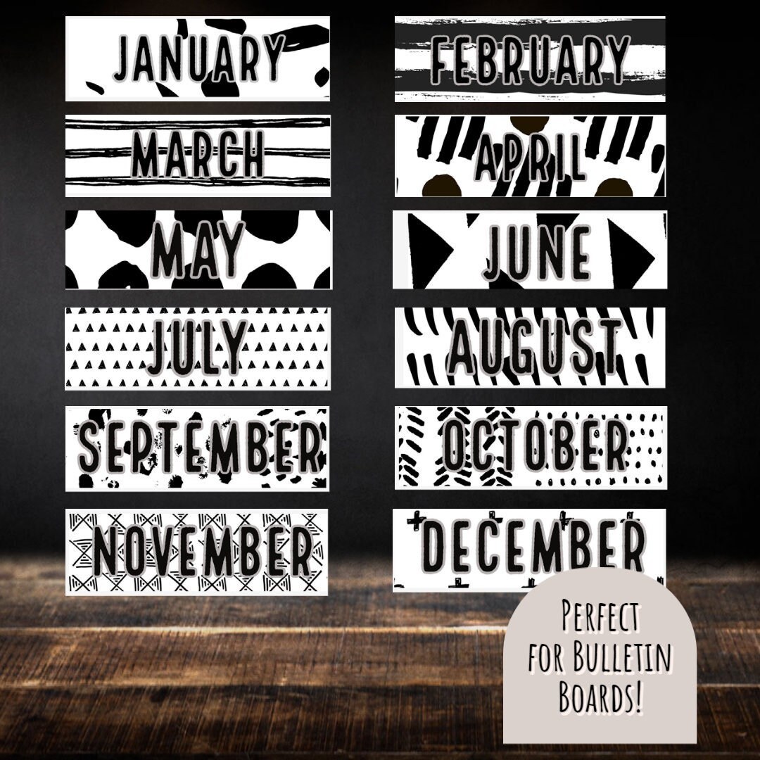 Months of the Year Printable Black & White Design Teacher Calendar Easy ...