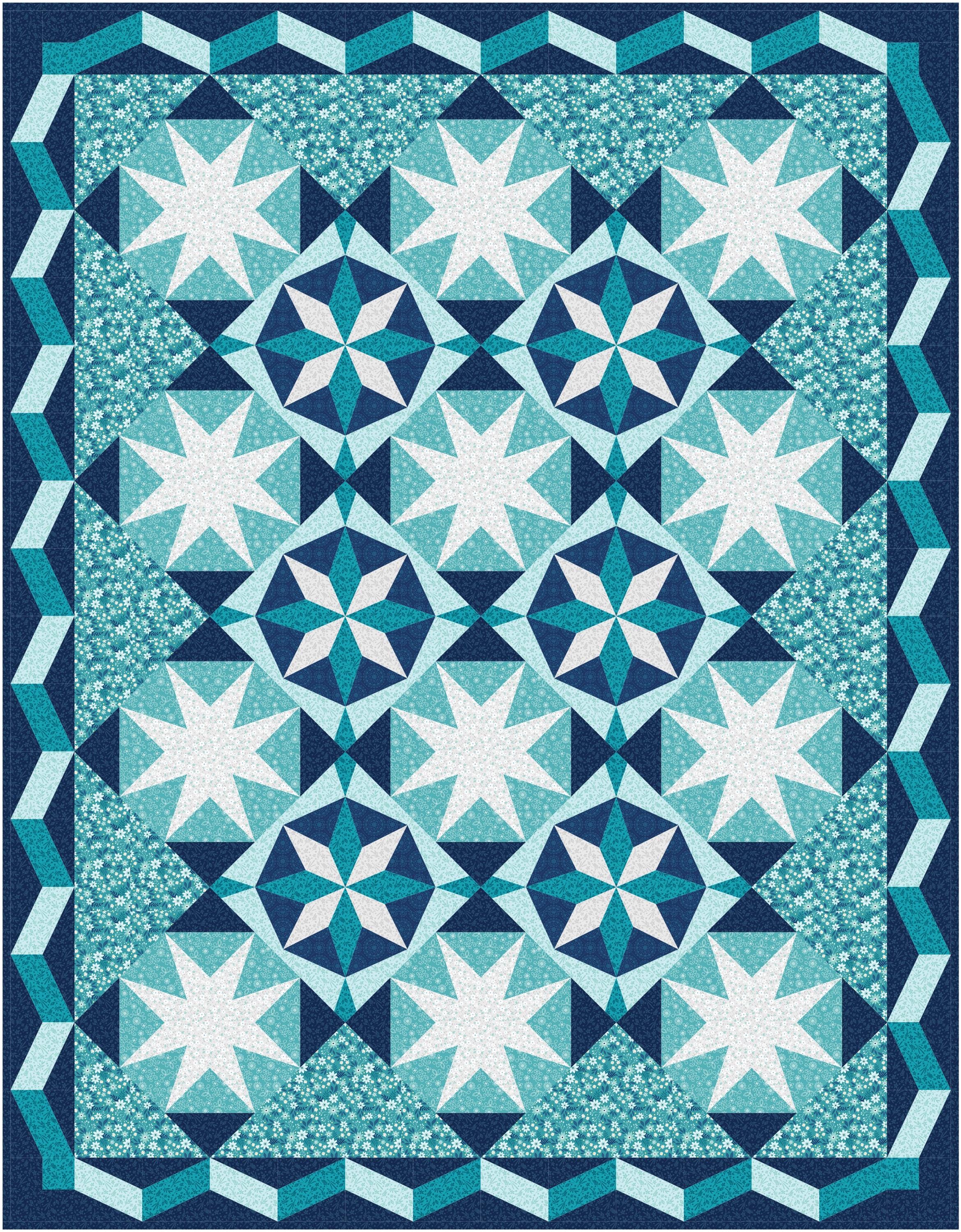 Snowflake Quilt Pattern PDF Let It Snow - Winter Quilt Pattern - Blue ...