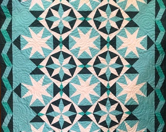 Snowflake Quilt Pattern PDF Let It Snow - Winter Quilt Pattern - Blue and White Quilt Pattern - Star Quilt Pattern