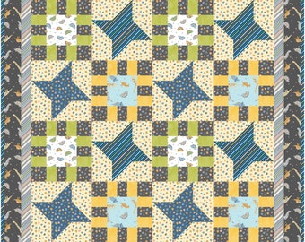 Baby Quilt PDF Pattern - Little Dino Star Quilt Pattern - Baby Boy Quilt Pattern