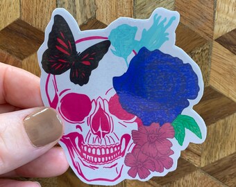 Halloween skull laptop sticker, laptop decal, VSCO stickers, waterproof sticker, hydroflask sticker, fall decor, best friend gift, gift