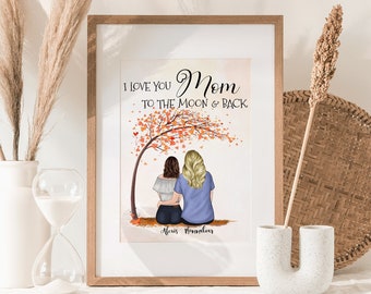 Mother and Daughter Portrait • Personalized Art For Mom • Custom Birthday Gift for Mom • Mother's Day Gift • Printable Wall Art • PA037_Y