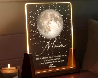 Luz de noche con fases lunares personalizada, fase lunar por fecha, regalo de hija para mamá, recuerdo del Día de la Madre, "El día que te convertiste en mi mamá" LL152