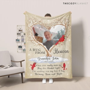 Cobertor personalizado A Hug from Heaven com foto • Cobertor Cardinal Bird • Lembrança de Natal • Presente Memorial • Presente de simpatia • BLK012