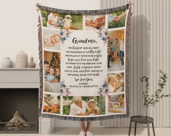 Personalized Blanket with Family Photo for Grandma • Custom Gift for Grandma • Mother's Day Gifts • Sentimental Gifts for Grandma • CB018