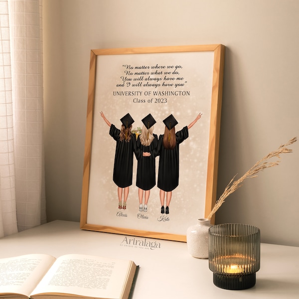 Personalized Graduation Besties Art Print • Custom Group Grad Portrait • Group College Friends Graduation Print • Printable Wall Art • PA008