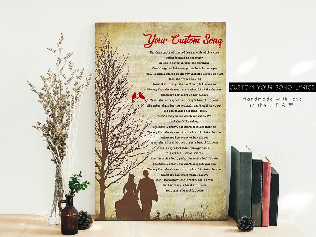 Personalised Song Lyrics Music Record Wall Art - Canvas Print Or Framed Poster