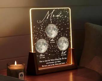 Lámpara personalizada de fases lunares para mamá – Luz LED con mapa estelar personalizado, regalo de los niños, te queremos hasta la luna, recuerdo del Día de la Madre L45