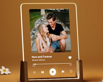 Placa con canción personalizada con foto - Regalo romántico personalizado para pareja - Luz de noche personalizada - Regalo de San Valentín - Regalo de aniversario - ULL001