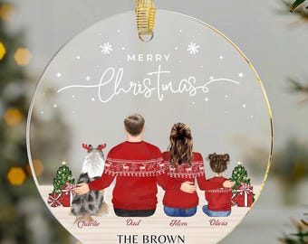 Adorno acrílico personalizado de regalo para familias con mascotas • Adorno familiar para mascotas • Regalos navideños para el esposo • Adorno personalizado para mascotas • ON004