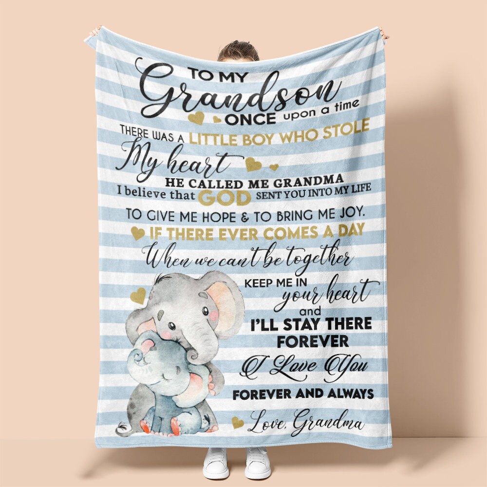 Personalized Blanket for Grandson From Grandma Elephant Etsy