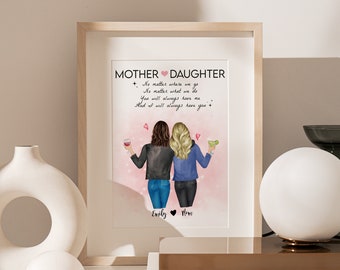Personalized Mother Daughter Portrait • Print Art for Mom • Custom Birthday Gift for Mom • Mother's Day Gift • Printable Wall Art • PA041
