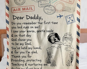 Personalized Air Mail Letter to Daddy from A Little Girl • Customized Father Throw • Gift for Father • Birthday gift to daddy • CB0174