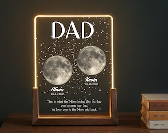Månfaspresent till pappa – Personlig akrylplakettlampa, Anpassad natthimmelpresent till pappa, Fars dag-present, LED-månlampa som minnessak L47