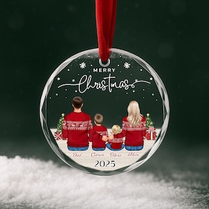 Custom Glass Ornament for Family with Pets • Family Ornament • Holiday Family Keepsake • Family of Three Ornament, First Christmas • ON004