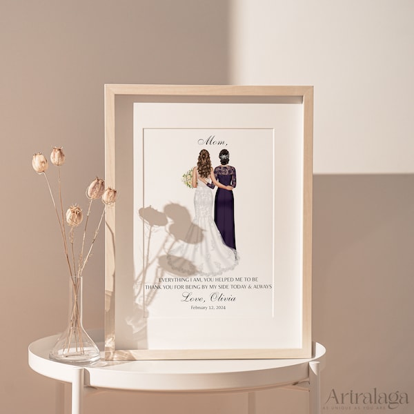 Custom Bride and Mother Portrait • Unique Gift for Mother of the Bride • Wedding Gift for Mother of the Bride • Custom Art Print • PA062_2