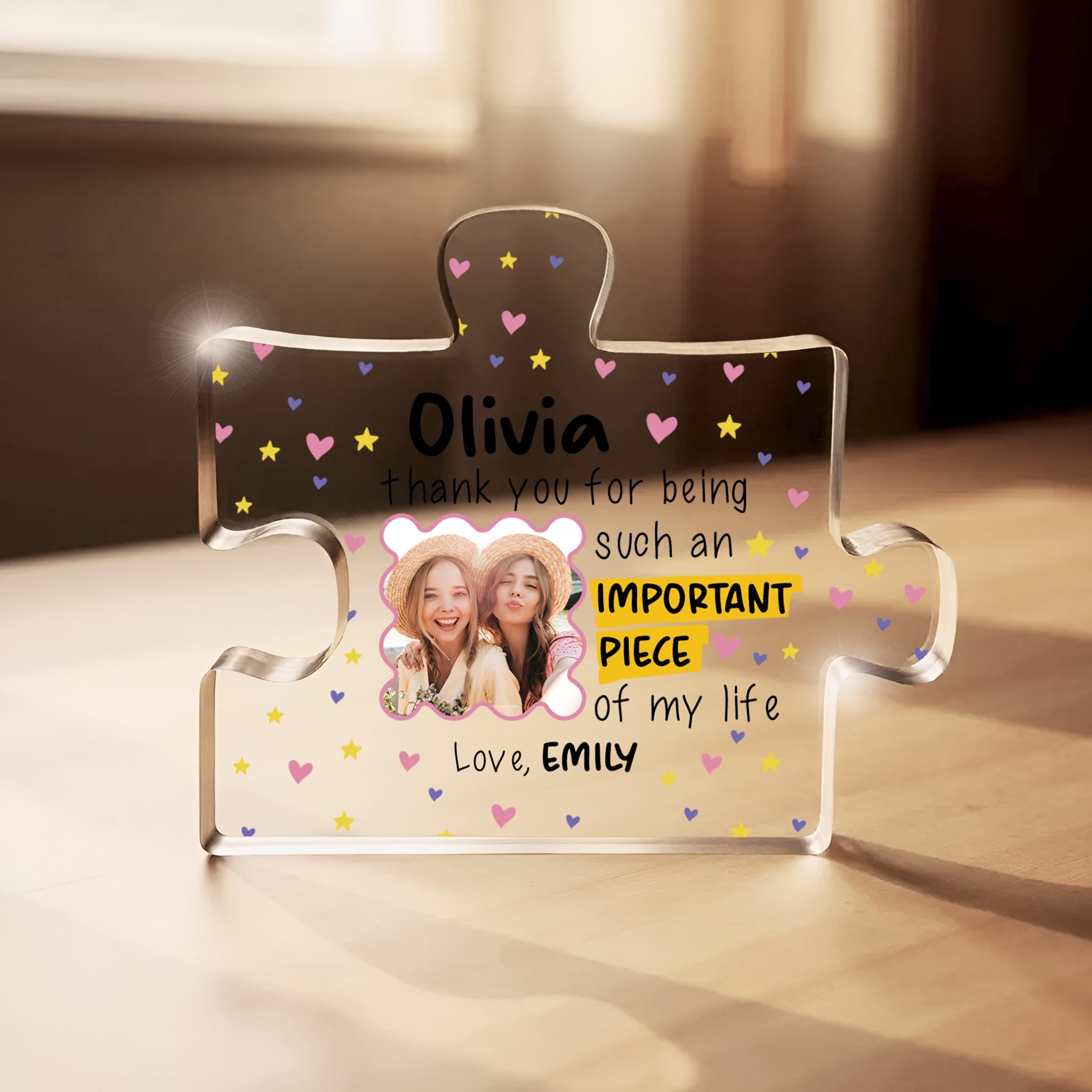 Personalized Acrylic Puzzle Piece Gift With Photo - Thank You for Being ...