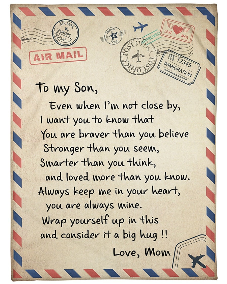 Personalized Air Mail Letter to Son Fleece Sherpa Woven Etsy