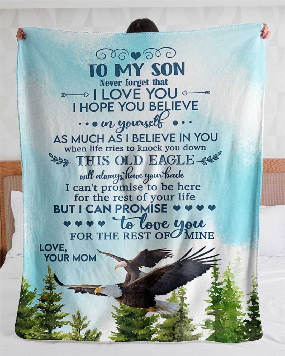 Personalized Blanket for Son From Old Eagle Mom Fleece Sherpa Woven Blankets Gifts for Sons From