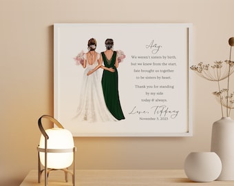 Custom Bride and Bridesmaid Art Print • Unique Gift for Bridesmaid • Bridal Portrait with Sentimental Quote • Printable Wall Art • PA005_2F