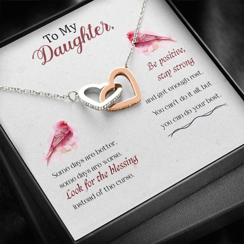 Personalized Necklace With Message Card To Daughter Be Positive Love From Mom Interlocking Hearts Necklace In Surgical Steel 18