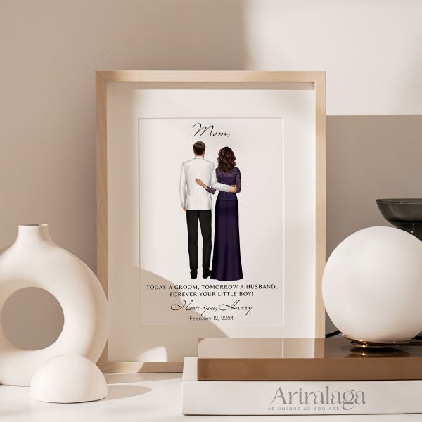 Custom Mother and the Groom Portrait • Mother of the Groom Personalize Gift • Custom Wedding Gift • Gift to Groom Mom from Bride • PA061_1