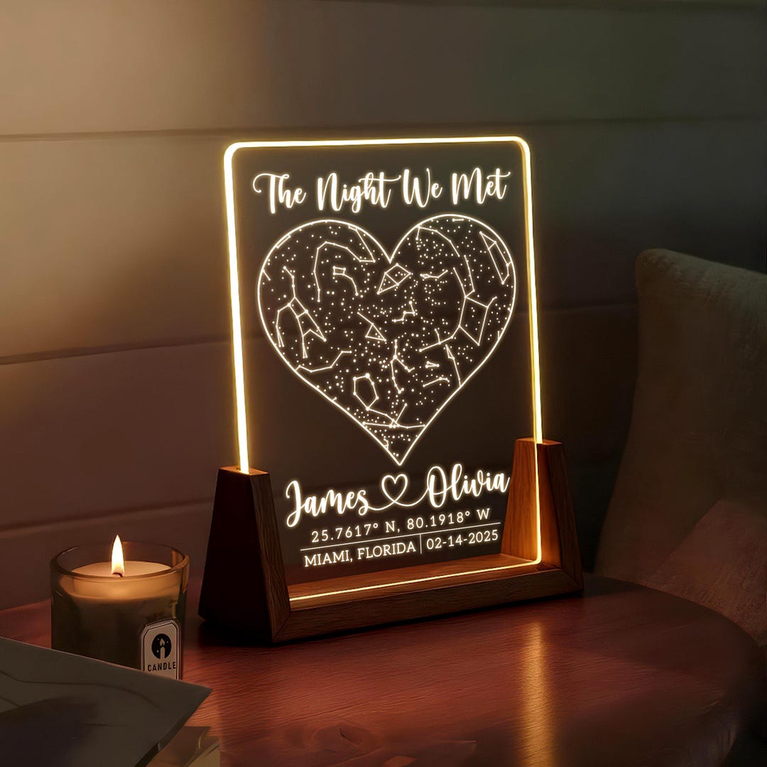 Valentine Star Map LED Lamp – the Night We Met Personalized Couple Gift ...