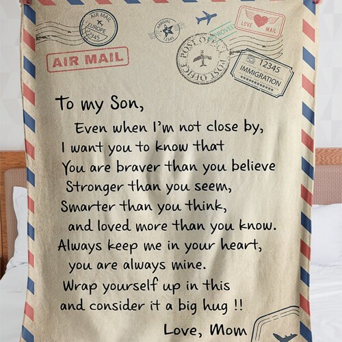 Personalized Air Mail Letter to Son Fleece Sherpa Woven Etsy