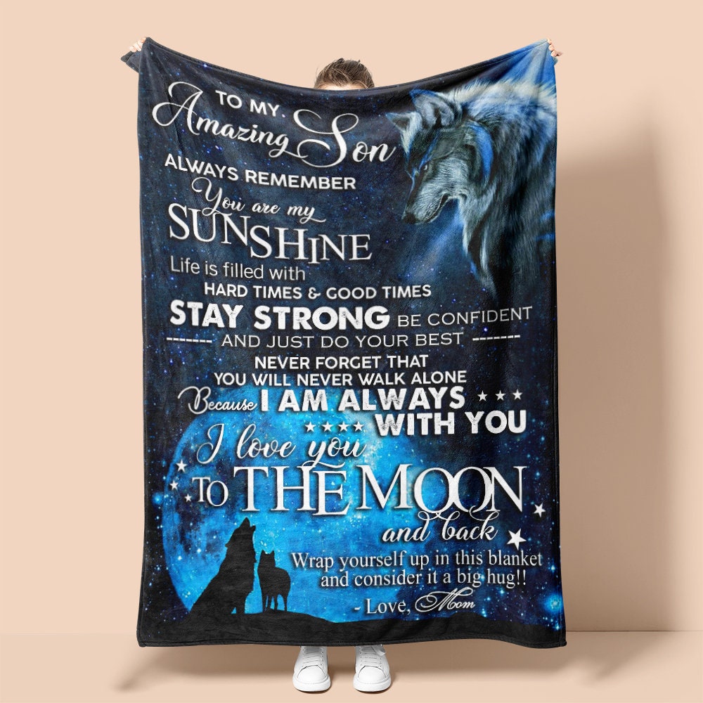 Discover Personalized To My Amazing Son Love from Mom Wolf  Fleece Sherpa Woven Blankets  Gifts For Son  CB096