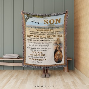 Personalisiertes Geschenk für Sohn • Personalisierte Decke mit Nachricht • Geburtstagsgeschenk für Sohn von Mama • Ermutigungsgeschenke für Sohn • CB0106