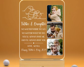 Custom Night Light Happy Fathers Day Gift, Personalized Father's Day Acrylic Plaque LED Lamp Plaque Gift for Husband, Gift for Him OLL072