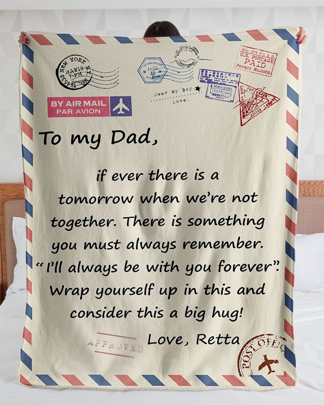 Custom Letter Blanket for Dad Custom Gift for Him, Gift for Dad Custom