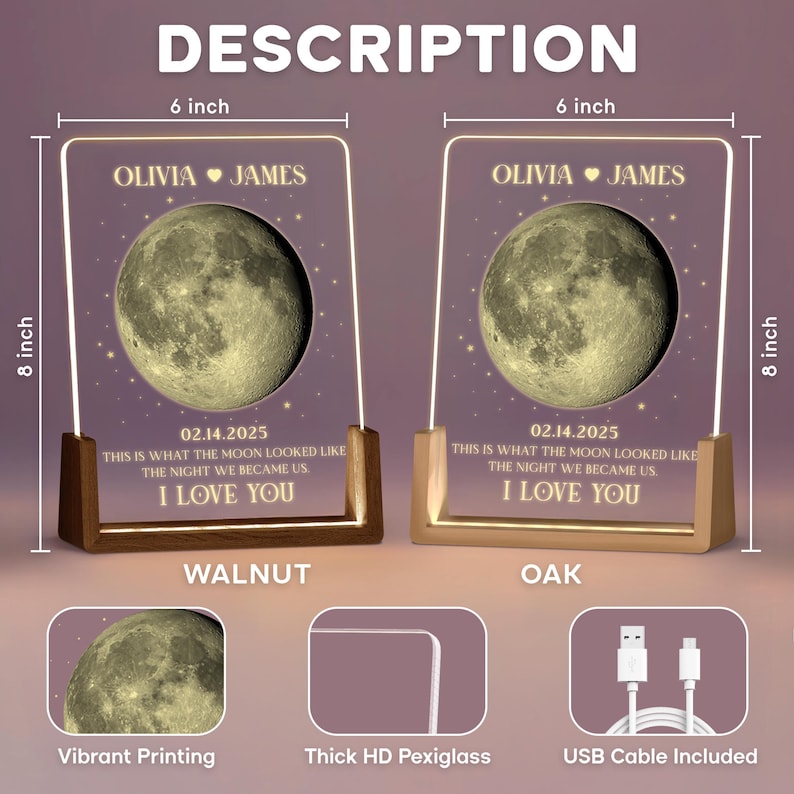 Personalized Moon Phase LED Lamp for Couples, Custom Anniversary Gift ...