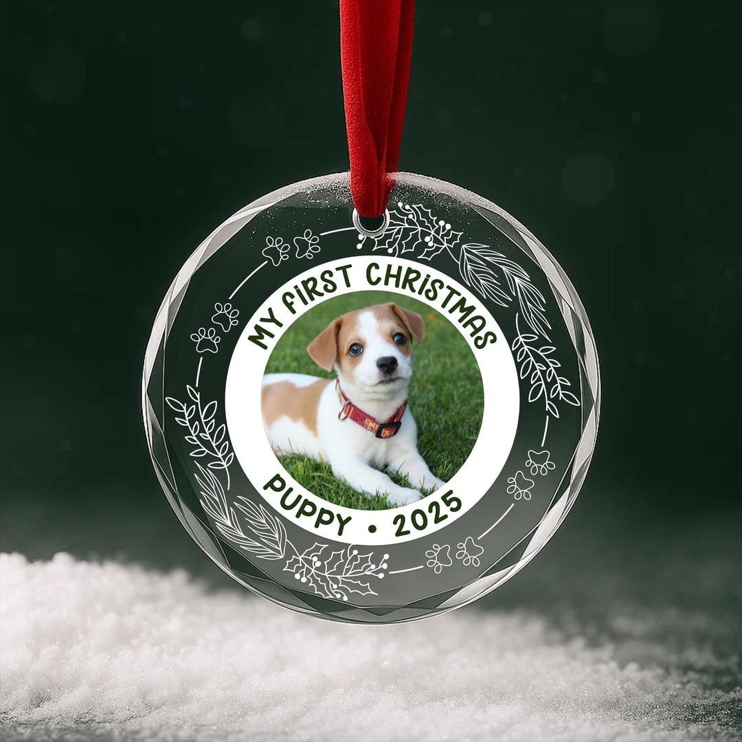 My First Christmas Puppy Ornament 2025 – Personalized Dog Photo ...