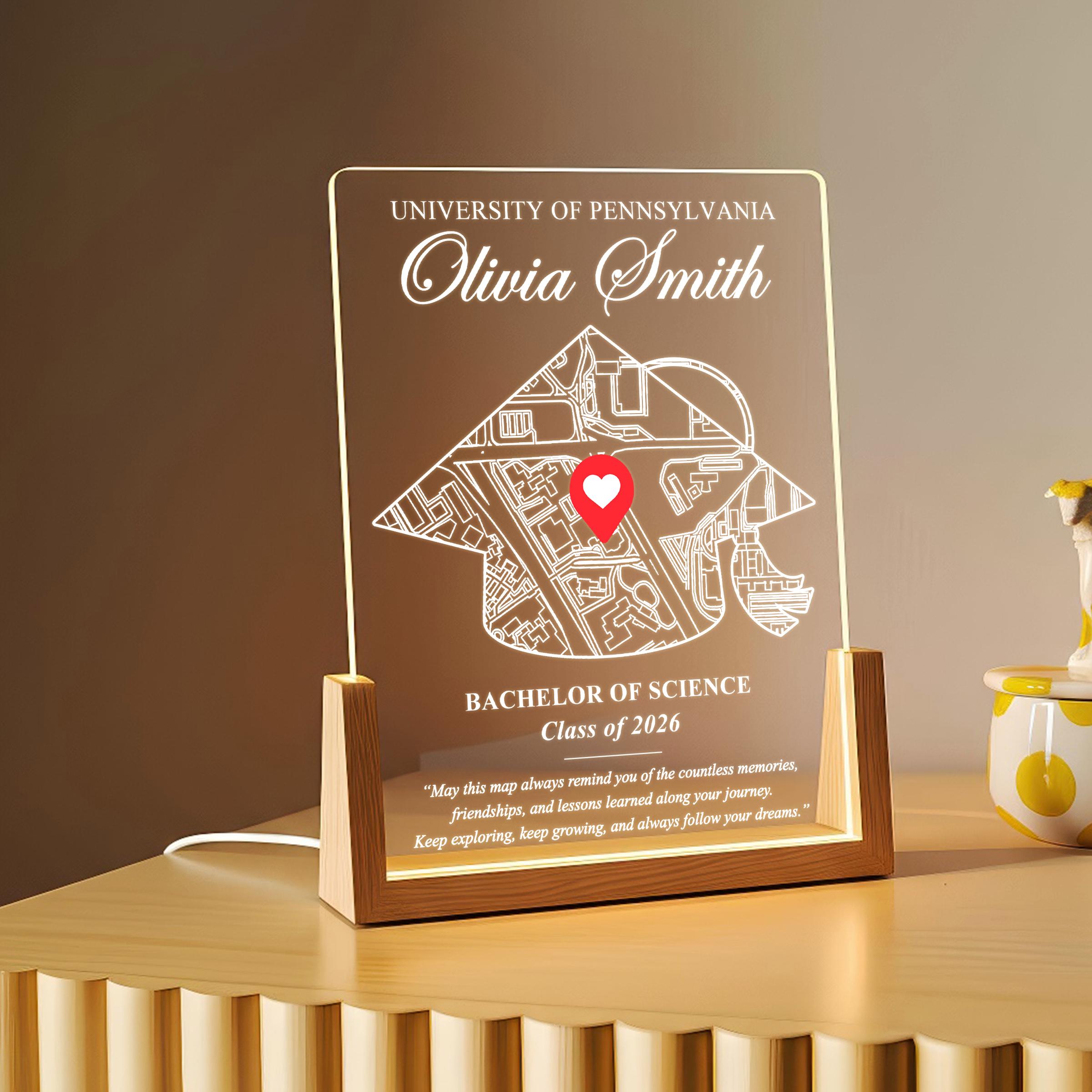 Personalized Graduation Cap Map LED Plaque With Custom Name, University ...