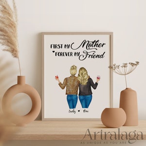 Personalized Mother Daughter Portrait • Print Art for Mom • Custom Birthday Gift for Mom • Mother's Day Gift • Printable Wall Art • PA011