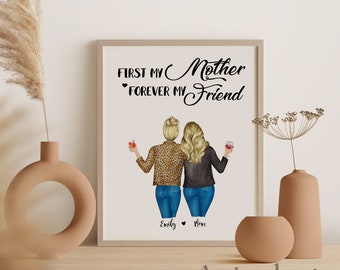 Personalized Mother Daughter Portrait • Print Art for Mom • Custom Birthday Gift for Mom • Mother's Day Gift • Printable Wall Art • PA011