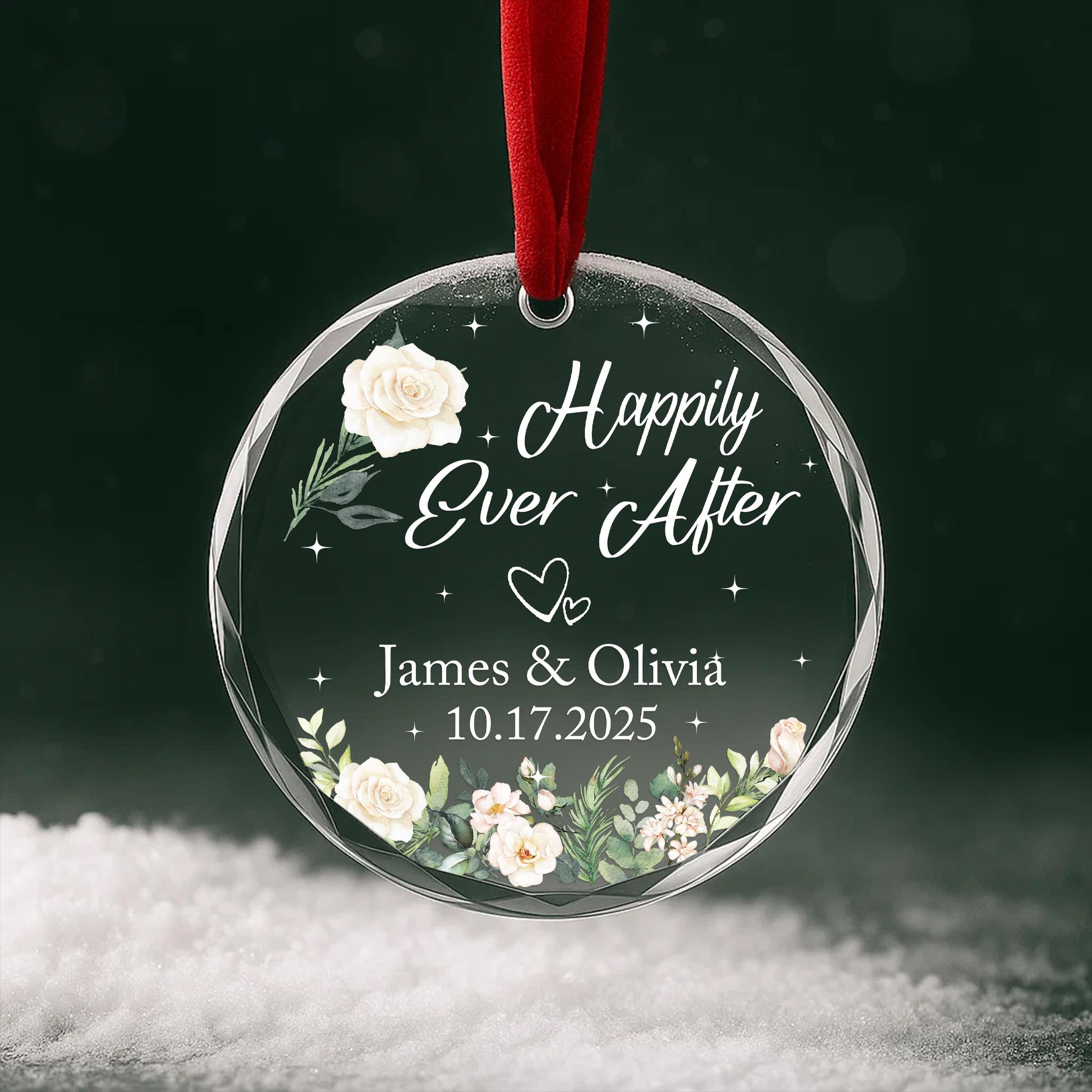 Happily Ever After, Set Of 2 Personalized Ornaments For Couple, Christ