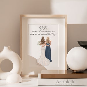 Custom Portrait Gift for Maid of Honor Art Print • Maid of Honor Gift • Wedding Portrait Gift • Gift to Bride from Maid of Honor • PA003_3