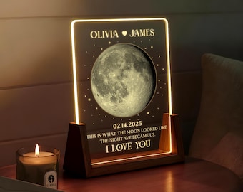 Luminária LED com fases da lua personalizada para casais, presente de aniversário personalizado, decoração romântica para quarto, presente de Dia dos Namorados para ele ou ela, ULL106