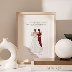 Impresión artística de retrato personalizado de novia y dama de honor • Regalo de dama de honor • Retrato personalizado de novia y madre • Retrato personalizado de boda • PA003_2