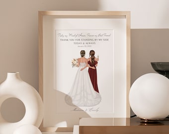 Custom Portrait Bride and Bridesmaid Art Print • Maid of honor Gift • Bride And Mother Custom Portrait • Wedding Custom Portrait • PA003_2