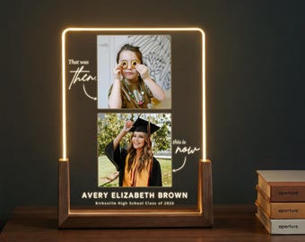 Lámpara LED personalizada de graduación "Antes y Ahora" – Regalo personalizado con fotos de la infancia y la graduación, recuerdo para los graduados de la promoción de 2026