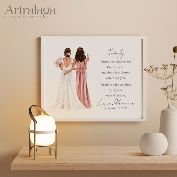 Custom and Bridesmaid Art Portrait • Sentimental Gift for Bridesmaid • Custom Bride & Bridesmaid Print • Custom Portrait Gift Art • PA005_1G