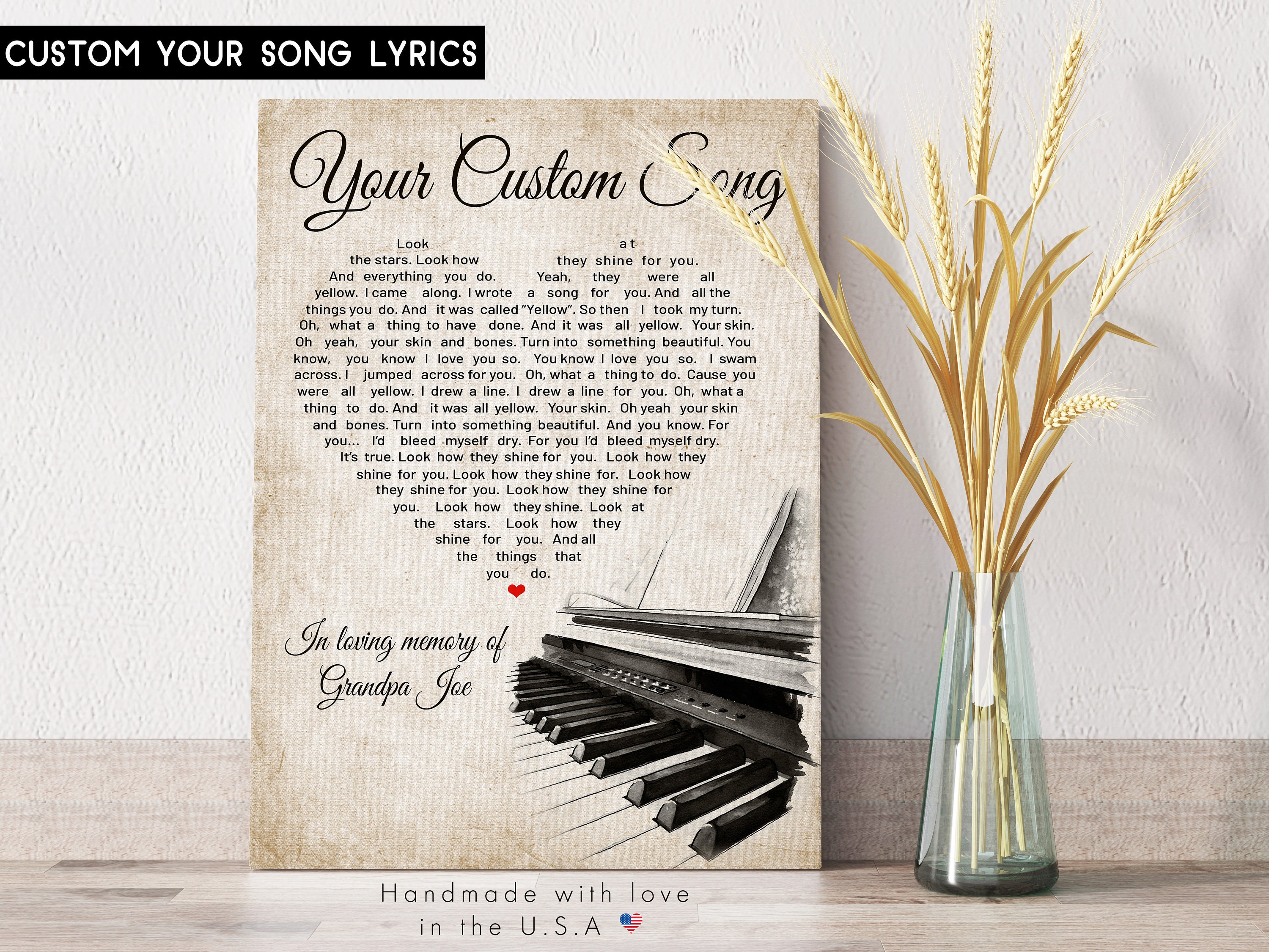 Personalized Song Lyric In Loving Memory Custom Song Piano Etsy
