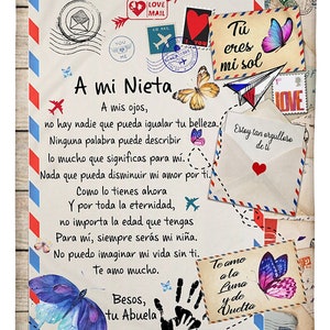 Personalized Carta A Mi Nieta Besos Tu Abuela| Fleece Sherpa Woven Blankets| Gifts For Granddaughters, Regalo Para Nieta CB0161