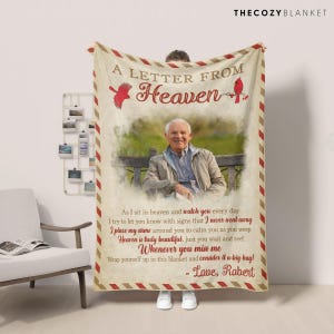 Manta personalizada con foto y carta del cielo • Manta con forma de pájaro cardenal • Recuerdo de Navidad • Regalo conmemorativo • Regalo de condolencias • BLK018
